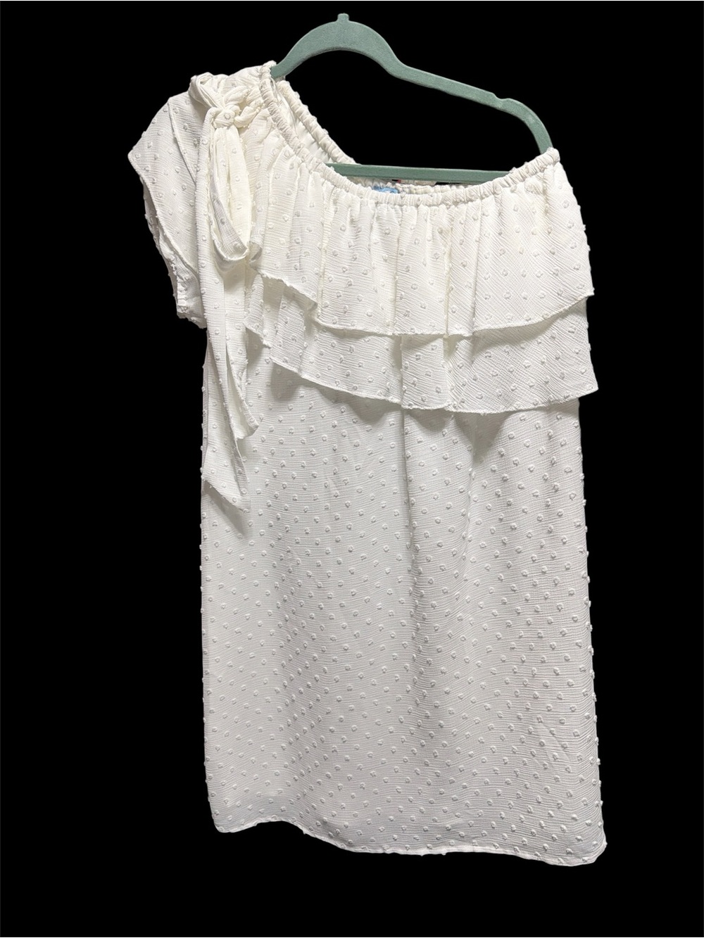 CeCe White One Shoulder Ruffle Dress